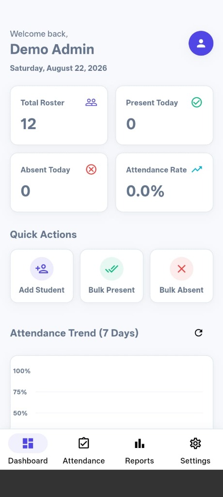 Smart Attendance Mobile App Screenshot